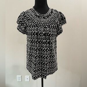 LOFT Black and White Embroidered Eyelet Blouse